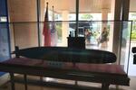 　台湾国際造船の造船所に展示された台湾初の自前潜水艦の模型＝２０２０年１１月、台湾南部高雄市（ＡＰ＝共同）