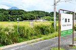 ホームから望む大山。手前に丘陵があるが、山頂部分のみ確認できる